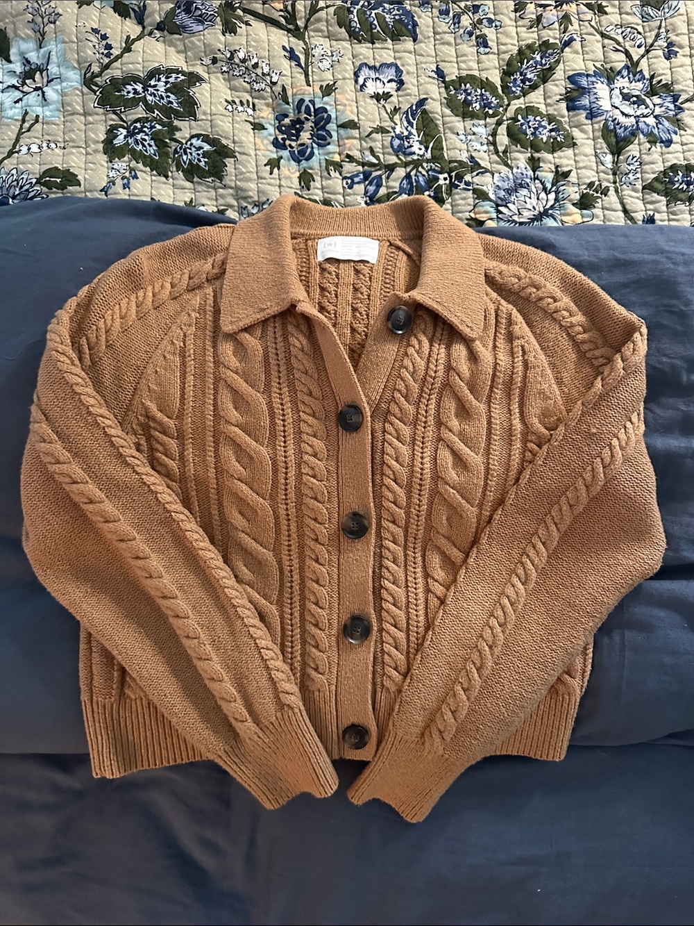 Banana Republic Camel Cable-Knit Button Cardigan